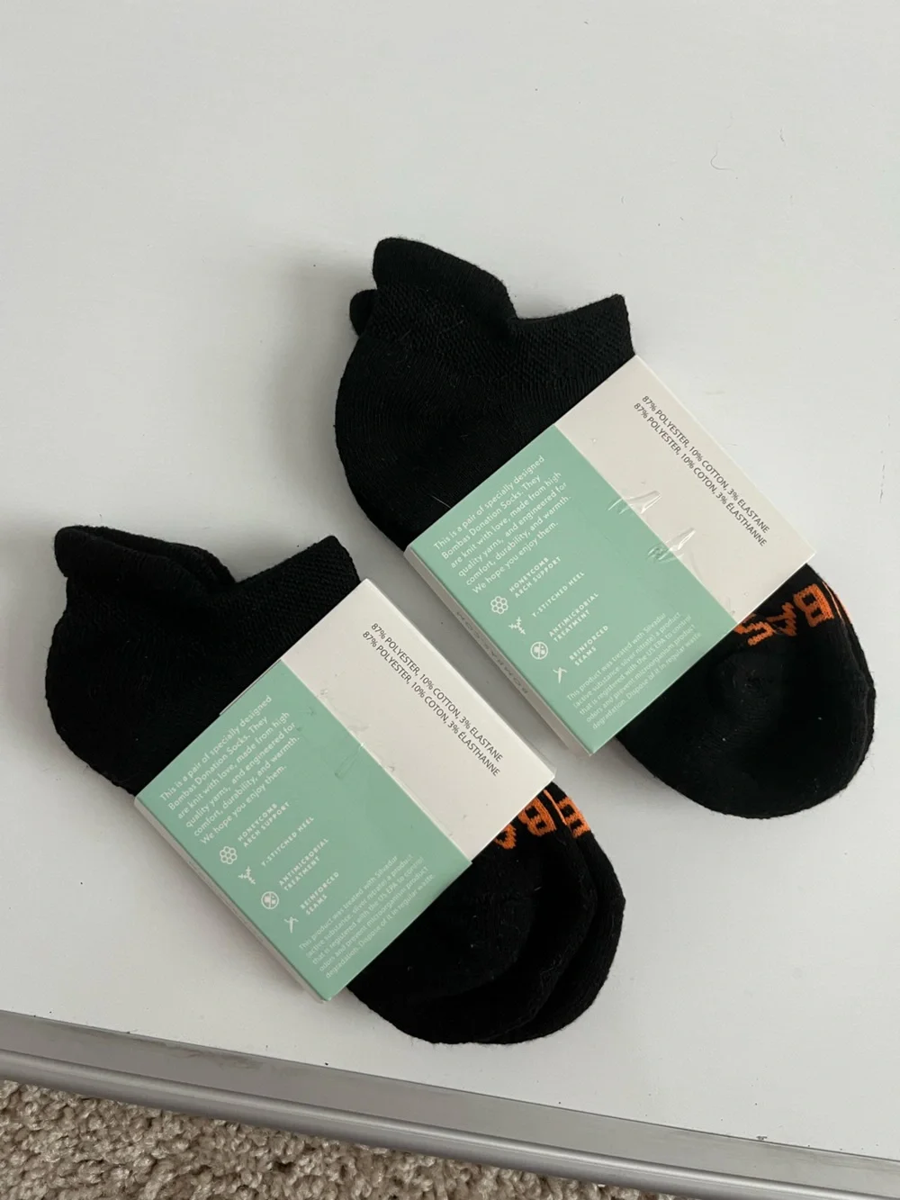 Bombas Black No-Show Socks with Orange Accent